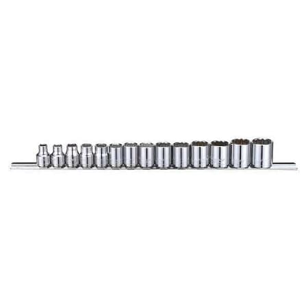 3/8" Drive Socket Set Metric 14 Pieces 6 mm to 19 mm , Chrome, Skt St, Chrm, 6-19 mm, 12Pt, 14 PCs