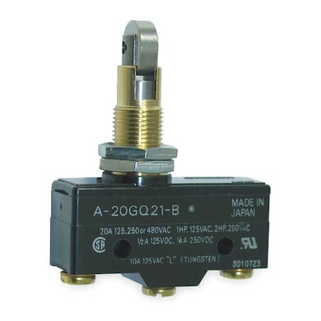 Snap Action Switch, Roller, Panel Mount, Plunger Actuator, SPDT, 20 A at 480 V AC Contact Rating
