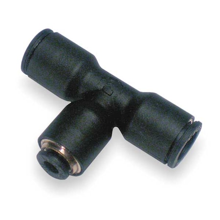 Push-Fit Tee Fitting, 1/4 in x 5/32 in Tube Size, Brass, Fiberglass-Reinforced Nylon, Black, 10 PK