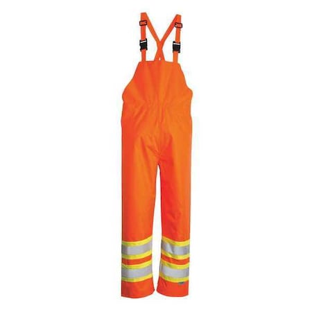 Hi-Visibility Rain Bib Pants, Polyester, Polyurethane, 32 in Inseam, 36 in Waist, Orange, L