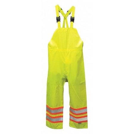 Hi-Visibility Rain Bib Pants, Polyester, Polyurethane, 34 in Inseam, 48 in Waist, Green/Yellow, 4XL