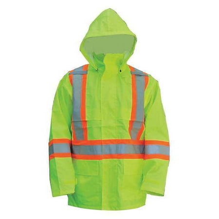 Hi-Viz Safety Jacket, Polyester, Polyurethane, Class 3 Type R, Green, 2XL