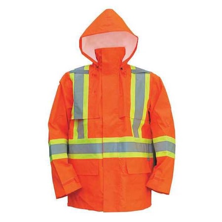 Hi-Viz Safety Jacket, Polyester, Polyurethane, Class 3 Type R, Orange, M