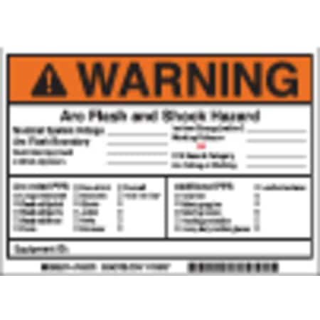 Label, 5in.Hx, 7in.W, Warning Arc Flash, PK5