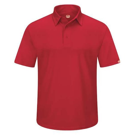 Men's Short Sleeve Polo, Polyester, Button, 2 Pocket(s), Red, XL