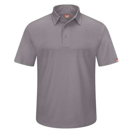 Men's Short Sleeve Polo, Polyester, Button, 2 Pocket(s), Gray, M