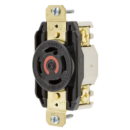 Locking Receptacle, L16-30R, 30 A, 480V AC, Three Phase, 3 Pole, Flush Mount, Screw Terminals