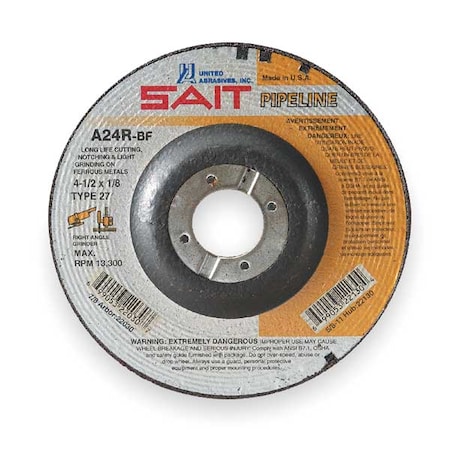 Cut-Off & Grinding Wheel, Type 27, 5 in Dia, 0.125 in Thick, 7/8 in Arbor Hole Size, Aluminum Oxide