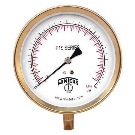 Industrial Pressure Gauge, 0 to 30 psi, 4 1/2 in Dial, 1/4 in NPT, Bottom Location