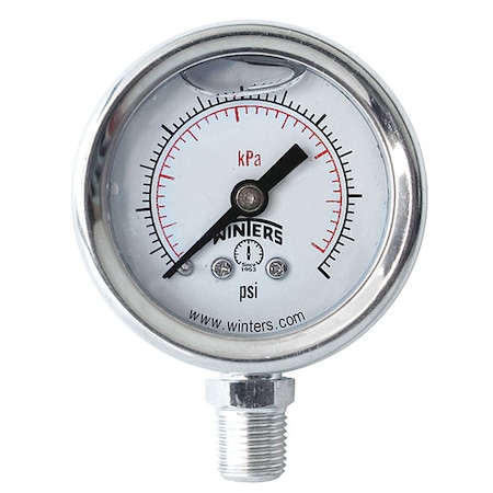 Industrial Pressure Gauge, 0 to 300 psi, 1 1/2 in Dial, 1/8 in NPT, Bottom Location
