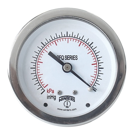Industrial Compound Gauge, 30 to 0 to 30 psi, 2 1/2 in Dial, 1/4 in NPT, Bottom Location