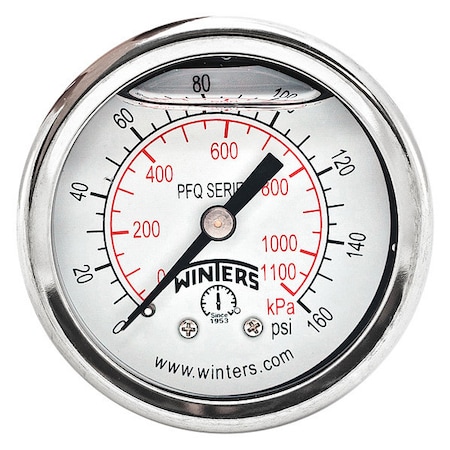 Panel-Mount Pressure Gauge, 0 to 160 psi, 2 in Dial, 1/8 in NPT, Center Back Location