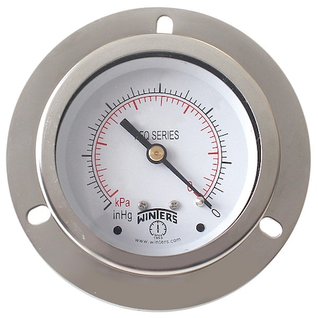 Panel-Mount Pressure Gauge, 0 to 15 psi, 2 1/2 in Dial, 1/4 in NPT, Center Back Location