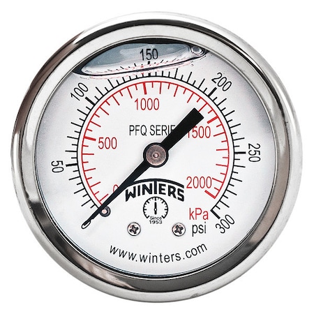 Panel-Mount Pressure Gauge, 0 to 300 psi, 2 in Dial, 1/4 in NPT, Center Back Location