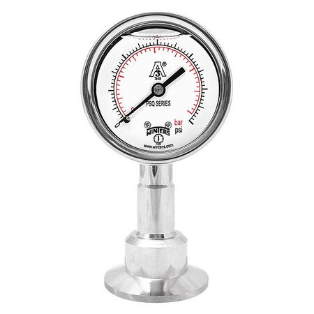Pressure Gauge, 0 to 30 psi, 2 1/2 in Dial, 1 1/2 in Tri-Clamp, Bottom Location