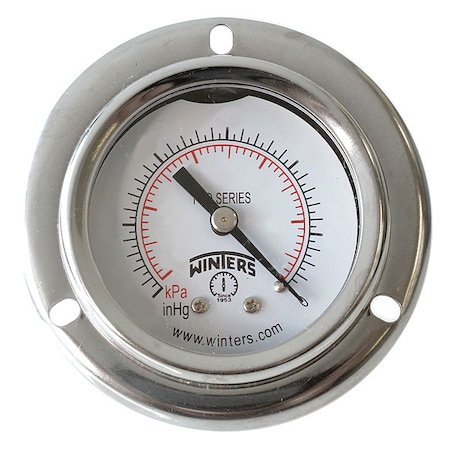 Panel-Mount Pressure Gauge, 0 to 30 psi, 2 in Dial, 1/8 in NPT, Center Back Location