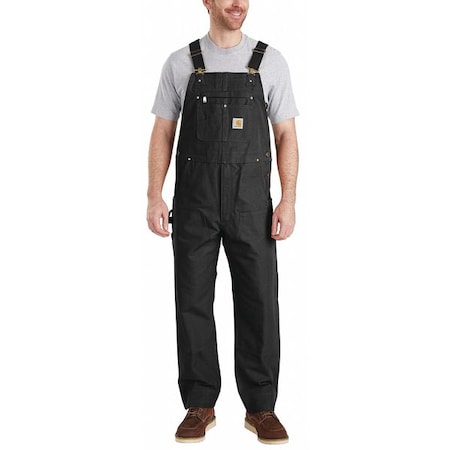 102776 Bib Overalls, Cotton, 12 oz Fabric Weight, 34 in Inseam, Black, 44 x 28