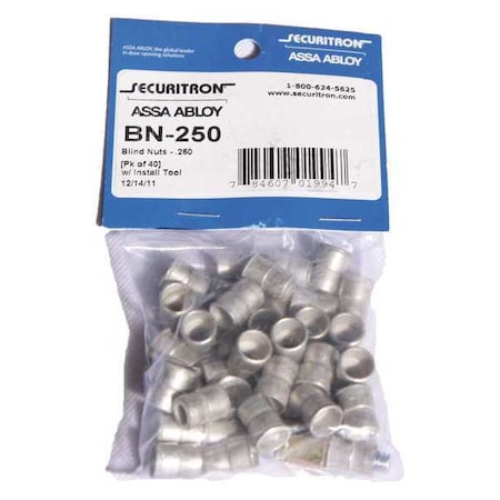 Blind Nut, Steel, Powder Coated, Includes: (40) Pack of Blind Nuts with Collapsing Tool