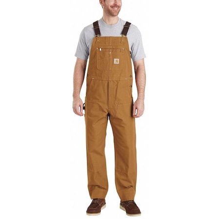 102776 Bib Overalls, Cotton, 12 oz Fabric Weight, 32 in Inseam, Brown, 44 x 28
