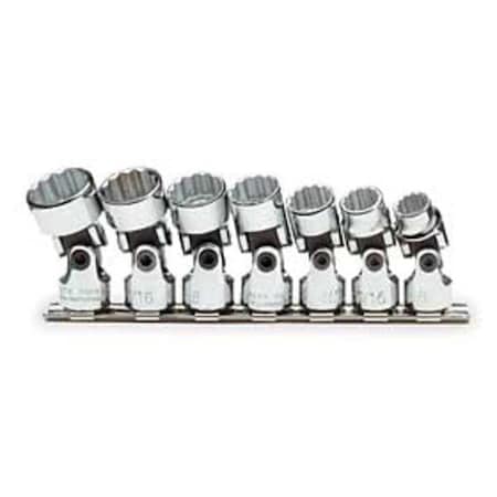 3/8" Drive Socket Set, SAE, 7pcs, Skt St, Chrm, 3/8-1 1/2 in, 12Pt