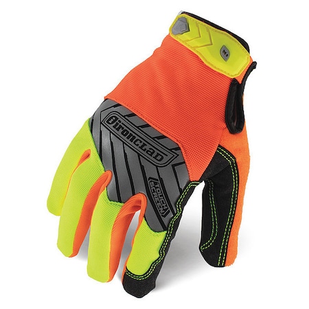 Command(TM) Hi-Vis Mechanics Touchscreen Gloves, Nylon Palm, Polyester Back, XL, Orange/Yellow