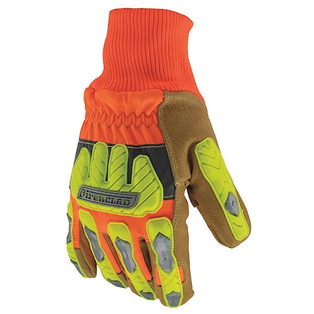 Cold Protection Gloves, Pigskin Leather Palm, Knit Cuff, Orange/Tan, 1 PR