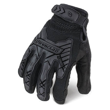 Tactical Touchscreen Glove, Nylon Palm, 9" Length, Hook-and-Loop Cuff, Full Finger, Black, Size L