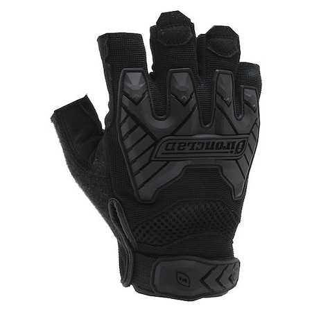 Tactical Touchscreen Glove, Nylon Palm, 7" Length, Hook-and-Loop Cuff, Half Finger, Black, Size 2XL