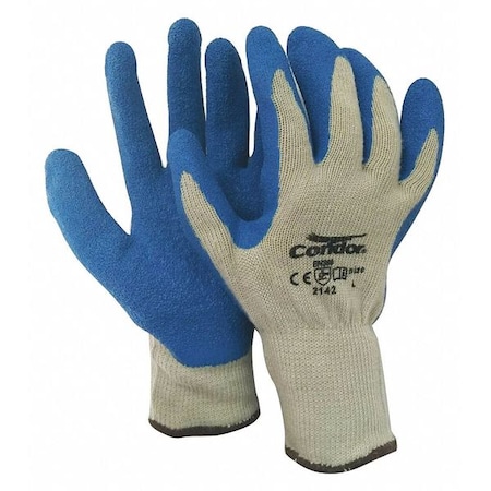 Coated Gloves, Latex, Rough, Palm, 3 Abrasion Level, Cream/Blue, L (9) 1 PR