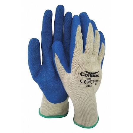 Coated Gloves, Latex, Rough, Palm, 3 Abrasion Level, Cream/Blue, M (8) 1 PR