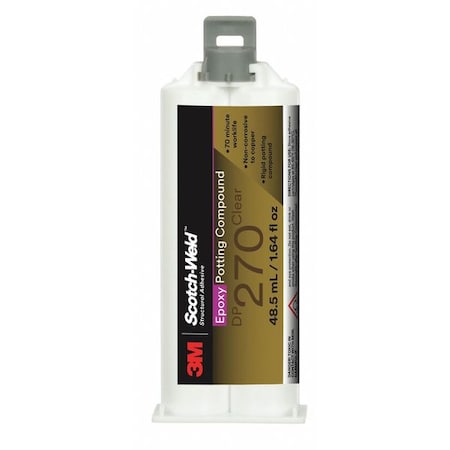 Epoxy Adhesive, DP270 Series, Gray, Dual-Cartridge, 1:01 Mix Ratio, 3 hr Functional Cure