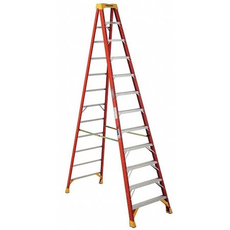 Fiberglass Stepladder, 12 ft Ladder Ht, 11 Steps, 300 lb, 78 1/4 in Base Spread, 33 7/8 in Bottom W
