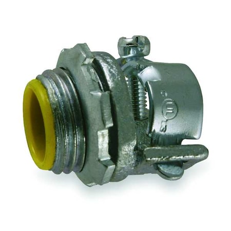 Conduit Fitting Grounding Connector, 1/2 in, Push-On, Iron, PVC Coated, Gray; Yellow