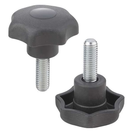 Star Grip, Similar To DIN 6336, D=M10X30, D1= 50 H=32, External Thread, Cap and Grip: Black Plastic