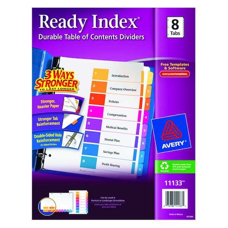 Avery Ready Index Table of Contents Dividers 11133, 8-Tab Set