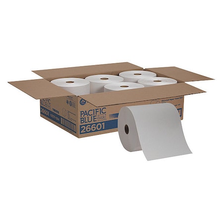Pacific Blue Basic Hardwound Paper Towels, Continuous Roll, 7 7/8 in W, 800 ft, White, PK6