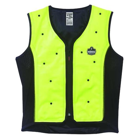 Cooling Vest, Nylon, Evaporative, Up to 72 hr Max Cooling Time, Zipper Closure, 25 in Length, Green