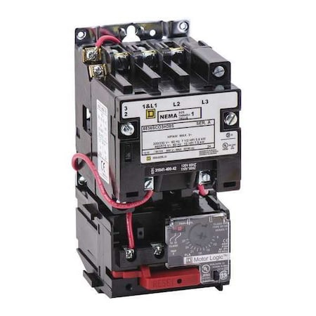 NEMA Magnetic Motor Starter, Non-Reversing, 1NO, 120V AC, 3 P, Screw Clamp