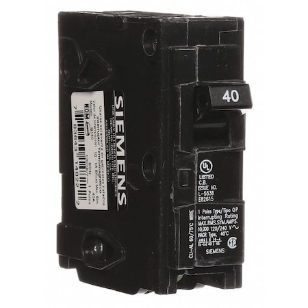 Miniature Circuit Breaker, Q Series, 40A, 1 Pole, 120V AC, 10kA at 120V AC