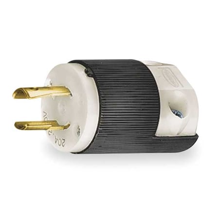 Locking Plug, L2-20P, 20 A, 250V AC, Single Phase, 2 Pole, Screw Terminals, Black, White