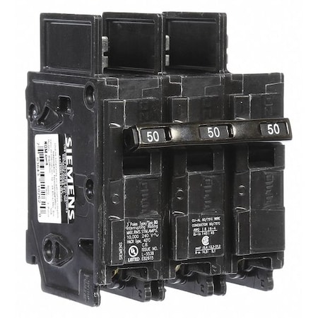 Miniature Circuit Breaker, BQ Series, 50A, 3 Pole, 240V AC, 10kA at 240V AC
