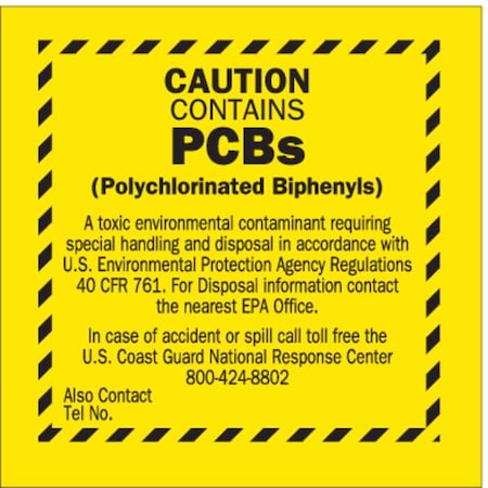 DOT Handling Label, Caution Contains PCBs - etc., Vinyl, 6" W, 6" H