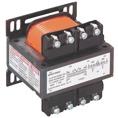 Control Transformer, 150 VA, Not Rated, 24V AC, 240/480V AC
