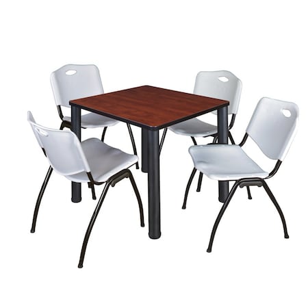Kee Square Table & Chair Set, Wood, Metal, Plastic Top, Cherry