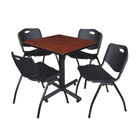 Kobe Square Table & Chair Set, Wood, Metal, Plastic Top, Cherry