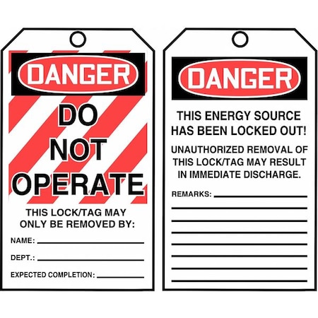 Danger Tag By The Roll, Danger, Cardstock, 3 in Width, 6 1/4 in Height, Write On Surface: Yes