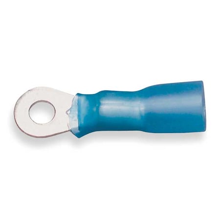 Ring Terminal, #6 Stud Size, 14 AWG, 600 V, Heat Shrink Insulated, Blue, Crimp Termination Only
