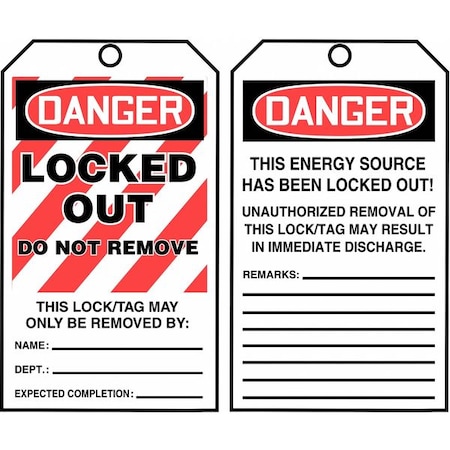 Danger Tag By The Roll, Danger, Cardstock, 3 in Width, 6 1/4 in Height, Write On Surface: Yes