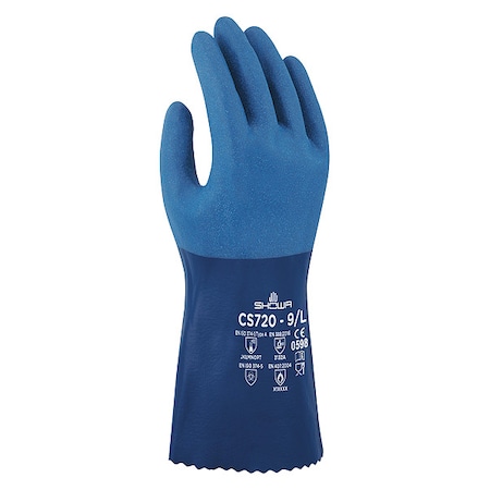 CS720 Chemical Resistant Gloves, Cotton, Nitrile, Polyester, 12 in L, 1.23 mm, Blue, XL, 1 PR