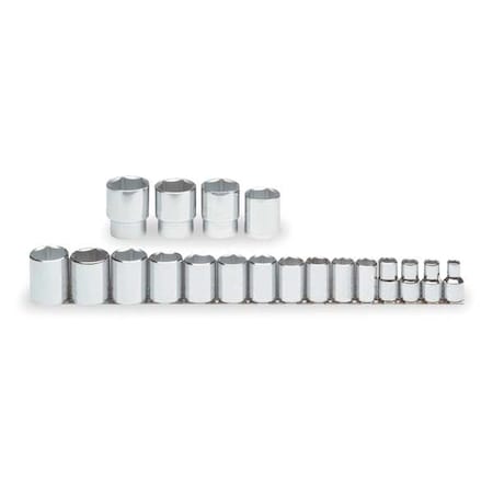 1/2" Drive Socket Set, SAE, 19pcs, Skt St, Chrm, 3/16-9/16 in, 6Pt